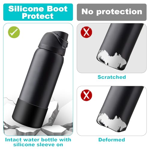 Alwenid 2PCS Silicone Water Bottle Boot for Owala 40 Oz, Anti-Slip Protective Sleeve Bottom Bumper Protector for FreeSip, Twist, and Flip Stainless Steel Water Bottles (Black)