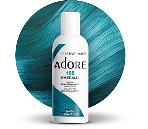 Adore Semi Permanent Hair Color - Vegan and Cruelty-Free Green Hair Dye - 4 Fl Oz - 168 Emerald (Pack of 1)