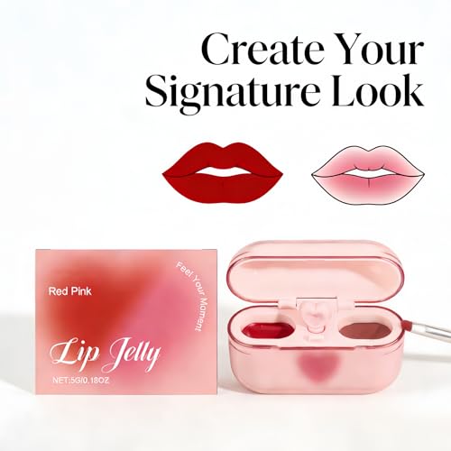 Dual Color Lip Gloss - Red & Pink, Tinted Jelly Lipgloss for Women, Long Wearing Lip Makeup Set, Valentine's Day Birthday Beauty Gifts