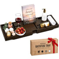 Bamboo Bathtub Tray, Expandable Bath Caddy with Wine Holder