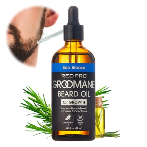 Red by Kiss Groomane Beard Oil, Rosemary Oil & Biotin, Promotes Full, Healthy Look Beard Strengthen Facial Hair, Reduces Breakage (3 fl.oz, Sea Breeze)