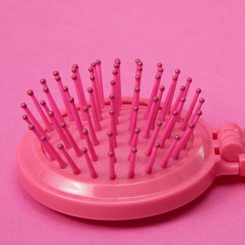 MINISO Barbie Portable Folding Mirror Comb for On-The-Go Styling | Compact Travel Hair Brush with Mirror | Fits in Pocket, Purse, Makeup Bag, Backpack | Detangling Comb for Women Quick Touch Ups