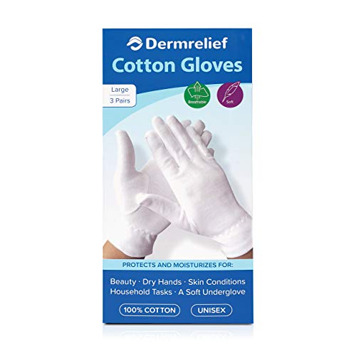 Dermrelief Organic Cotton Moisturizing Gloves for Eczema (Large, 3 Pairs)