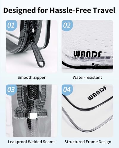 WANDF TSA Approved Clear Toiletry Bag, 2-Pack Quart Size