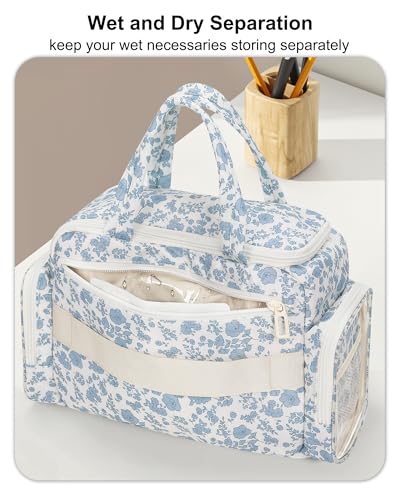 Travel Makeup Bag, Large Toiletries Organizer with Brush Compartment