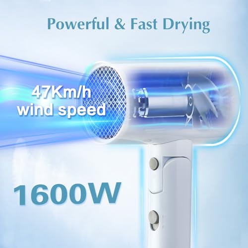 1600W Foldable Travel Hair Dryer with Concentrator Nozzle