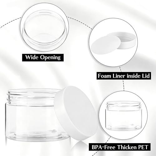 4 Pack 1 Oz Small Plastic Jars with White Lids - Refillable Cosmetic Containers
