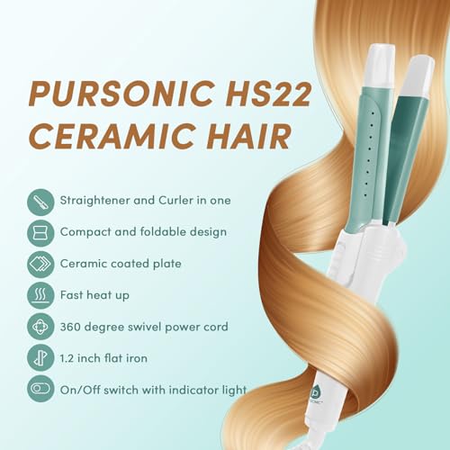 Pursonic Ceramic Hair Straightener & Curler - 2-in-1 Travel Tool
