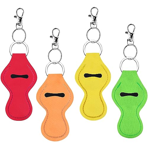 Duufin 16 Pieces Chapstick Holder Keychain with 16 Pieces Metal Clip Cords for Chapstick Tracker and Safeguard