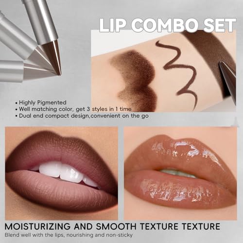 HOSAILY 3Pcs Lip Combo Set - Liner & Gloss Duo