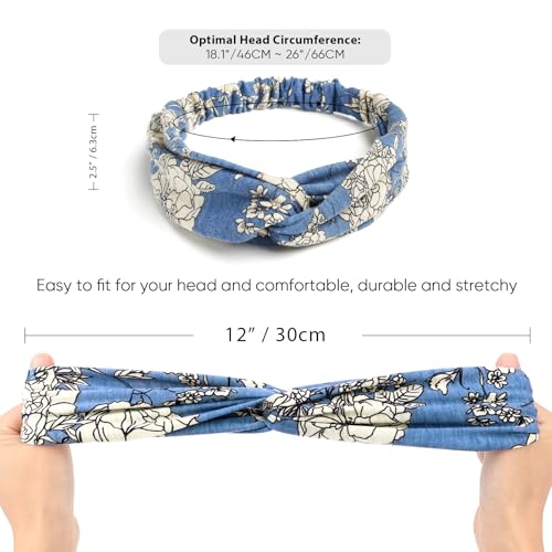 Women’s Elastic Knotted Headbands - Non-Slip Boho Hair Accessories, 8-Pack