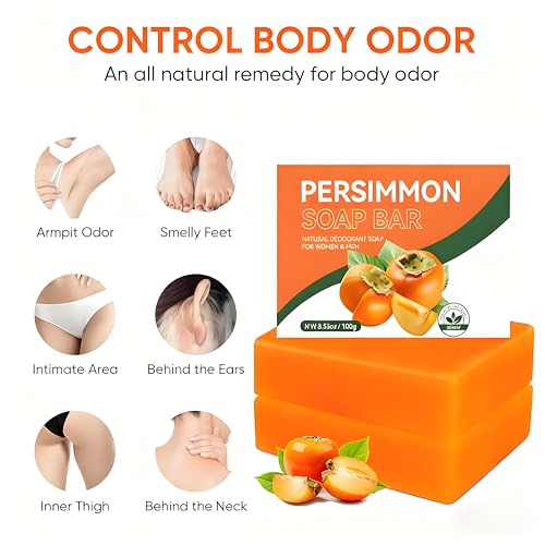 2 PCS Persimmon Soap Bar for Body Odor Control ? Natural & Organic Deodorant for Old People Smell. Handmade Bar Soap Removes Strong Odor, Deeply Cleansing & Moisturizing for Women & Men