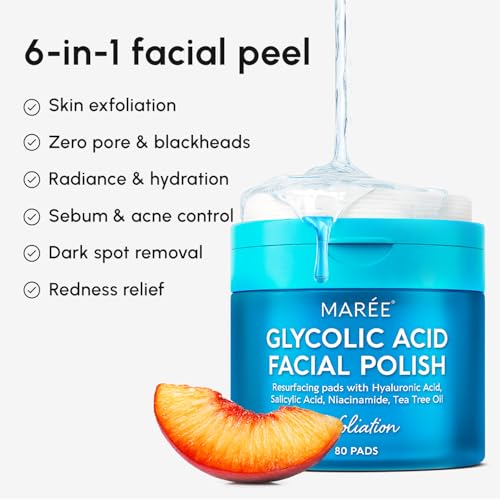 MAREE Glycolic Acid Pads for Clear Skin - 80 Count Exfoliating Toner
