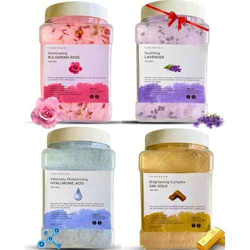 Premium Jelly Face Mask for Facials - Bulgarian Rose, 24K Gold, Lavender & Hyaluronic Acid (Pack of 4) - Hydrating, Brightening & Nourishing Jelly Mask | Christmas Gifts for Women, Gifts for Women
