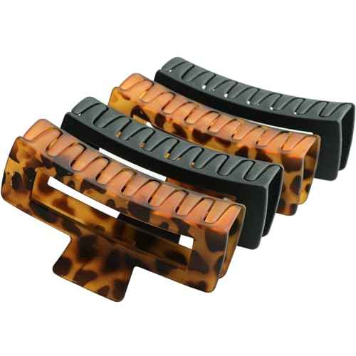 Extra Large Hair Claw Clips for Women, 5 Inch Hair Clips for Thick and Long Hair, 90's Non-slip Square Jaw Clips for Curly Hair, Strong Hold Bright Hair Clamps (Black, Tortoise)