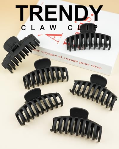 Medium Hair Claw Clips - Strong Hold, Lightweight (Black, 6-Pack)