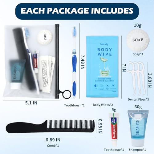 5 Pack Hygiene Kits – 7-in-1 Toiletry Set with Toothbrush, Shampoo & Wipes