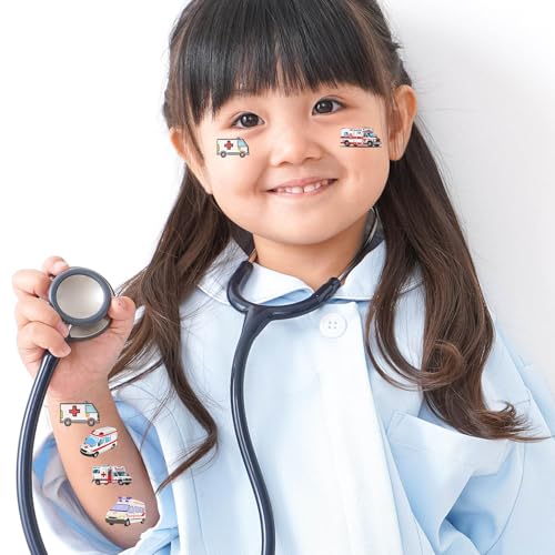 296 Pcs Ambulance Car Temporary Tattoos for Kids - Emergency Vehicle Medical Hospital Doctor Nurse Themed Party Supplies Goodie Bag Stuffers Favors Prize Stickers(24 Sheets)