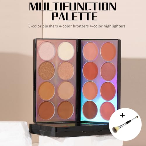Joyeee 16-Color Blush Contour Highlighter Palette with Brush