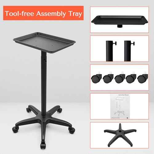TASALON Salon Tray on Wheels Adjustable Salon Service Rolling Tray Hairstylist for Dental, Hairdresser Cart with Wheels Aluminum Rolling for Hairstylist, Sap, Medical