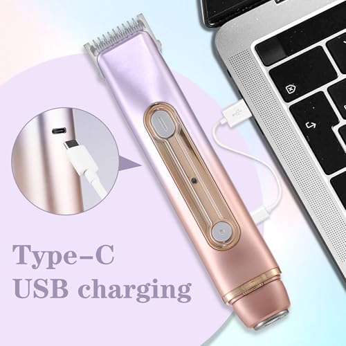 WNJ 2 in 1 Women Electric Shaver - Dual Head Bikini Trimmer - IPX7 Waterproof - Wet & Dry Use - Body Hair Trimmer and Facial Hair Remover for Bikini, Underarm Leg, Private Area, Arm, Body, Face