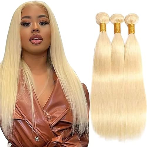 #613 Blonde Bundles Human Hair 20 22 24 Straight Color 613 Human Hair Bundles Blonde Extension 100 Gram Per Bundle 12A Unprocessed Brazilian Remy Hair Virgin Hair for Black Women