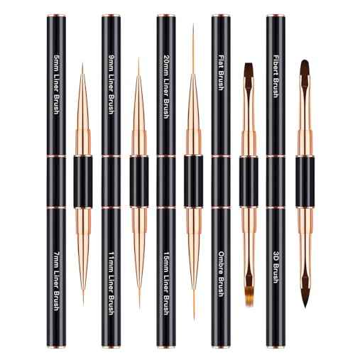Nail Art Brushes Set - Professional 5pcs Double-Ended Acrylic Nail Art Brushes Liner Detail Thin Brushes For Drawing Design Brushes Gel Builder Brushes 3D Nail Art Tools (black)