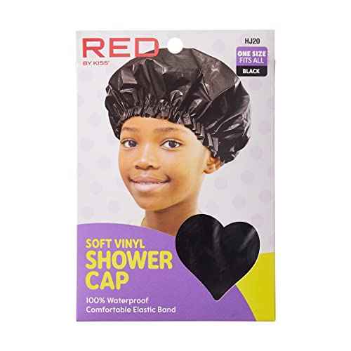 Red by Kiss Kids Shower Cap Reusable Waterproof soft Vinyl Washable Hair Caps for Kids Shower Caps for Boys and Girls