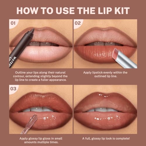 Noerrors 3Pcs Lip Combo Set - Liner, Lipstick & Gloss