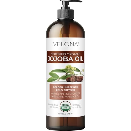 velona Jojoba Oil USDA Certified Organic - 16 fl oz (with Pump) | 100% Pure and Natural | Golden, Unrefined, Cold Pressed, Hexane Free