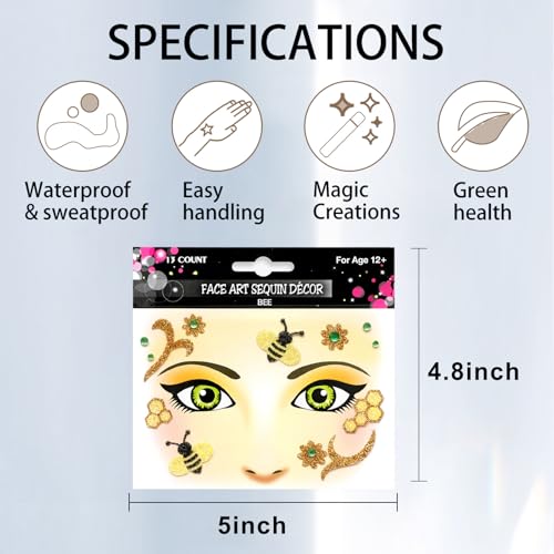 Bee Face Temporary Tattoo Stickers - 2pc Yellow
