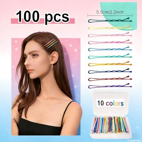 100Pcs Multi-Color Bobby Pins 2.2" - Non-Slip Hair Pins Set