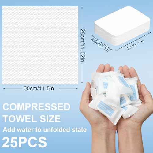 Compressed Towels Tablets 11.8¡±x11¡± (25 Count), Portable Compressed Disposable Washcloths for Travel, Soft Compressed Face Towel for Facial Daily Wash & Outdoor Activities Clean, Single Use