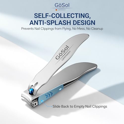 Large Stainless Steel Nail Clipper with Anti-Splash Catcher - Ultra Sharp, GÖSOL