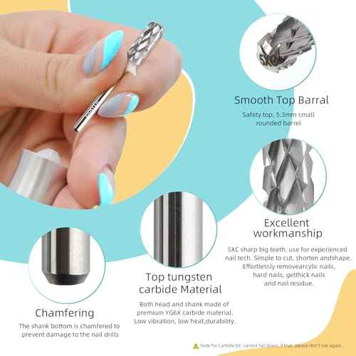 5XC Safety Nail Drill Bits, Small Rounded Barrel, 3/32 Shank Carbide Nails Bit for Righties, Electric Drills Accessories, Fast Remove Manicure Art Thick Gel (5XC, Small Barrel)