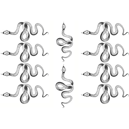 Fashion Realistic Big Size Black Snake Temporary Tattoo Stickers for Women Men Waterproof Fake Tattoo Waist Body Forearm Arm (Pack of 10)