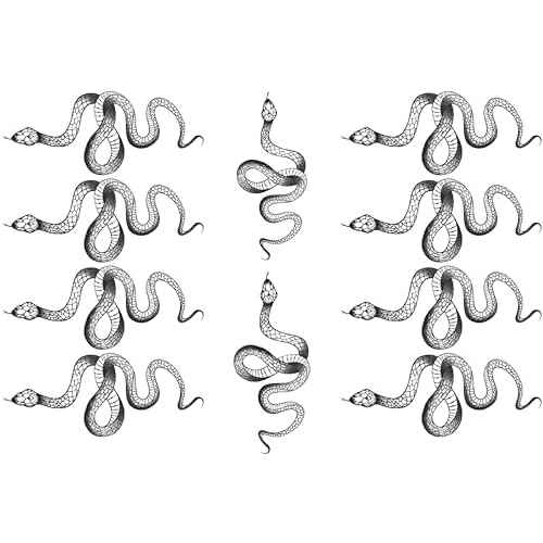 Fashion Realistic Big Size Black Snake Temporary Tattoo Stickers for Women Men Waterproof Fake Tattoo Waist Body Forearm Arm (Pack of 10)