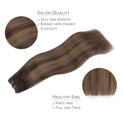 WENNALIFE Sew in Hair Extensions Real Human Hair, Weft Hair Extensions Human Hair 18 Inch 90g Balayage Dark Brown to Chestnut Brown Hand Tied Weft Straight Extensiones De Cabello Hmano