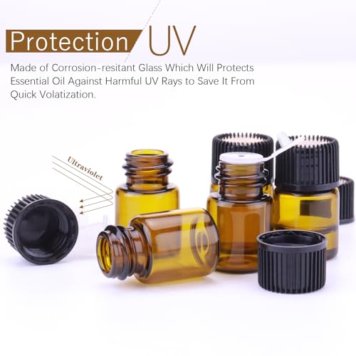 120-Pack 2ml Amber Glass Essential Oil Bottles with Lids - Small Sample Vials