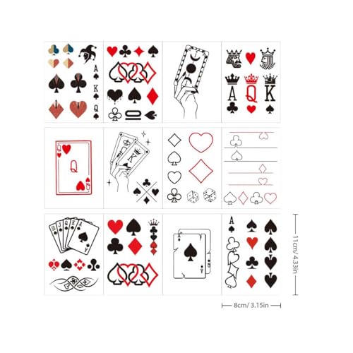 Poker Temporary Tattoos 60-Pack Casino Party Stickers