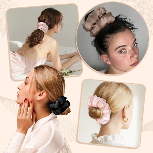 4Pcs Large Satin Hair Scrunchies, Big Pillow Scrunchies for Women Girls Silk Sleepy Scrunchie Ponytail Holders for Thick Hair