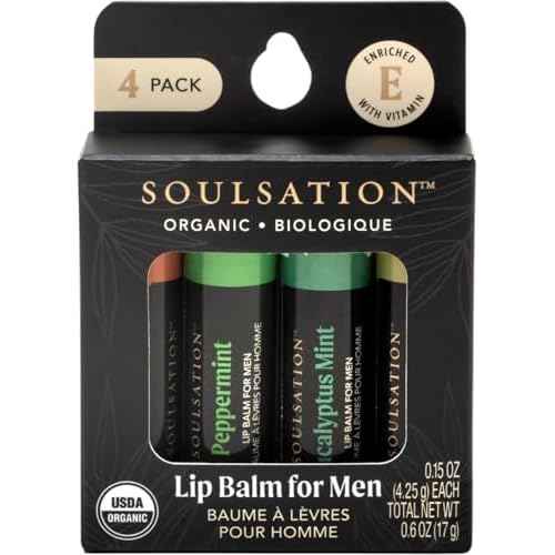 Organic Lip Balm Set for Men - 4 Flavors - 100% Natural Moisturizing for Cracked & Dry Lips