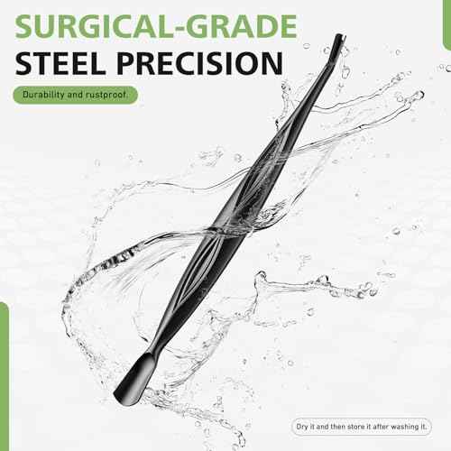 BALUCA 2-in-1 Cuticle Pusher & Trimmer with Fork ? Professional Stainless Steel Nail Cuticle Remover Tool for Pain-Free Manicure & Pedicure ? Durable Metal Cuticle Nippers and Scraper, Black