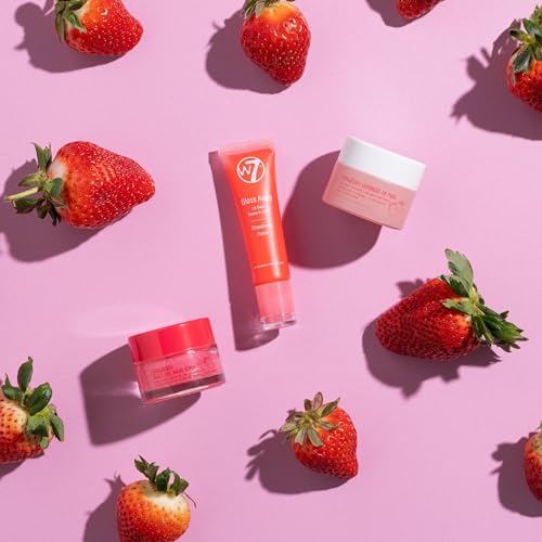 W7 Sweet Dreams Lip Care Trio - 3 Piece Set - Overnight Lip Mask, Lip Balm & Lip Scrub - Strawberry