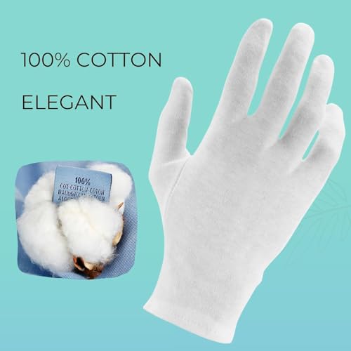ANSMIO 100% Cotton White Gloves for Dry Hands & Sleeping, Size M - 2 Pairs