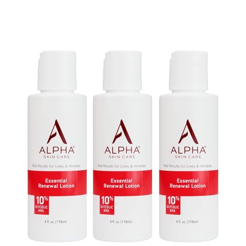 Alpha Skin Care Essential Renewal Lotion, 10% Glycolic AHA, Anti-Aging Formula, Reduces Lines & Wrinkles, Alpha Hydroxy Acid Exfoliates for Smoother Skin, Normal to Dry Skin, 4 Oz, Pack of 3