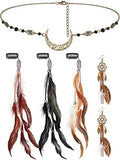 Kigeli 5 Pack Boho Hair Feather Headpiece Clip-in Moon Chain