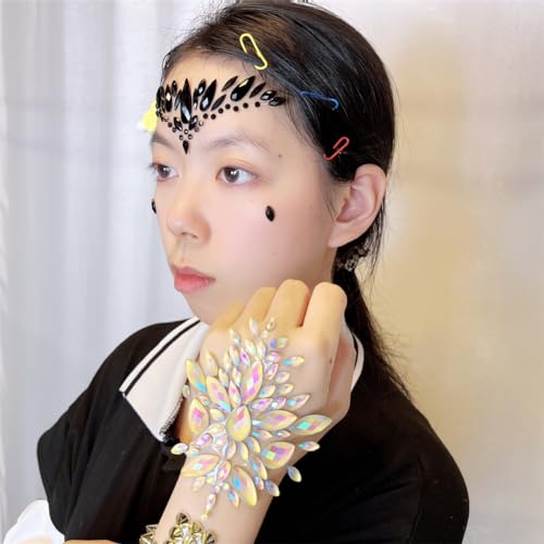 Topz Black Face Jewels Stick-On Festival Accessories - Halloween Angel Wing Rhinestones Sticker, Self-Adhesive Body Gems Jewelry for Party (Black)