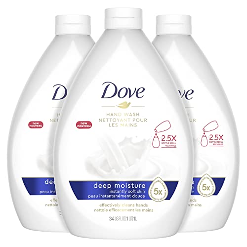 Dove Advanced Care Hand Wash Deep Moisture Pack of 3 for Soft, Smooth Skin More Moisturizers & Body Wash with Pump Sensitive Skin Hypoallergenic, Paraben-Free, Sulfate-Free, Cruelty-Free