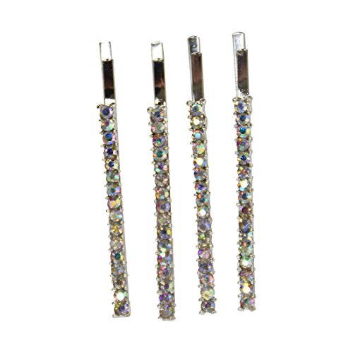 Silver Rhinestone Studded Hair Barette Bobby Pin Clip | 4 Count | Multi